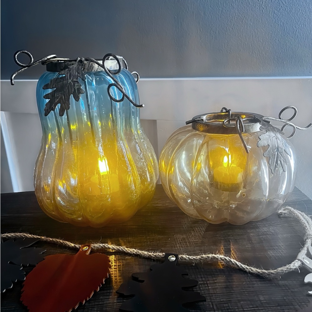 Pier 2 Glass Pumpkin Candle Holders - gold